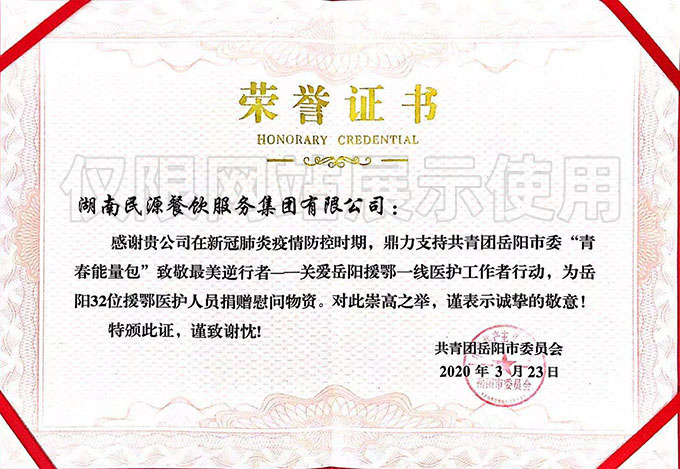 “青春能量包”致敬最美逆行者—關(guān)愛岳陽援鄂一線醫(yī)護(hù)工作者行動(dòng)，榮譽(yù)證書
